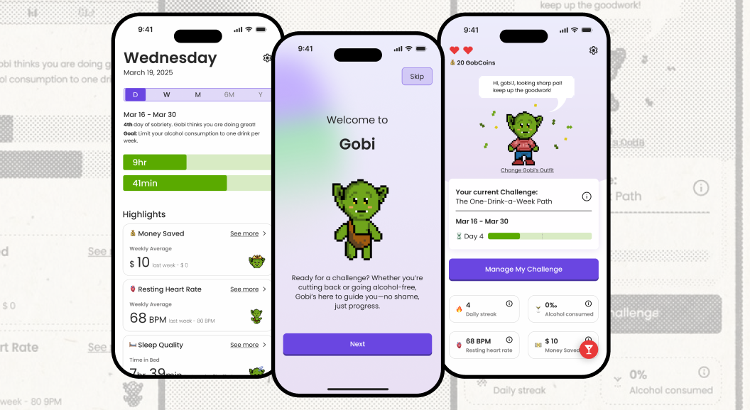Gobi sobriety app screens