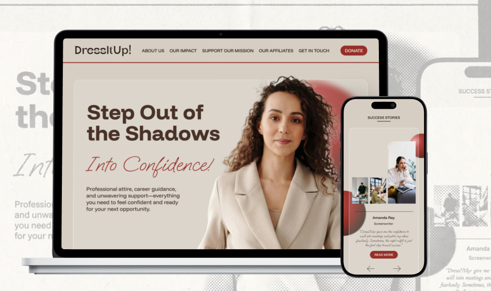 DressItUp nonprofit site on laptop and phone
