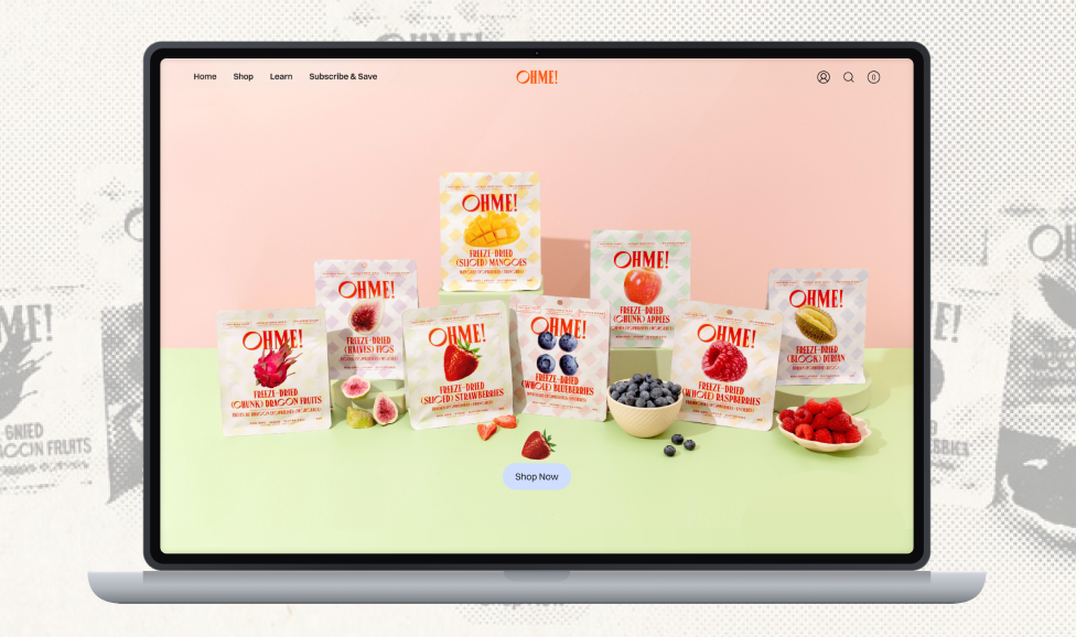 OHME! snack shop redesign on laptop
