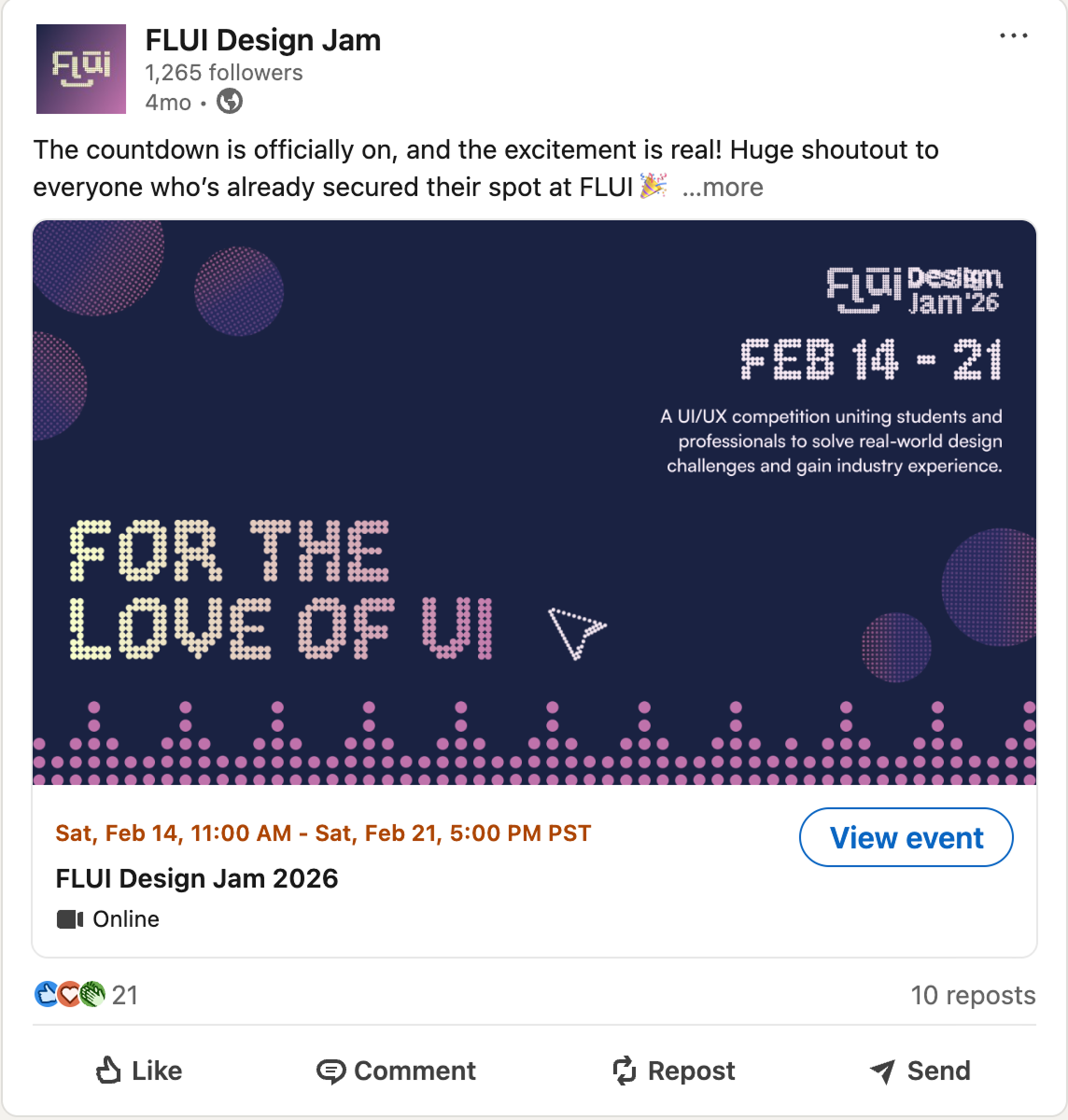 LinkedIn event post using the halftone circles and dot-gradient pattern