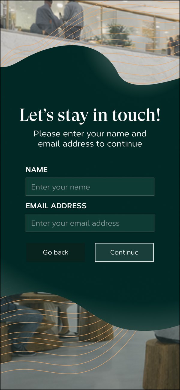 The overlay for entering a name and email address
